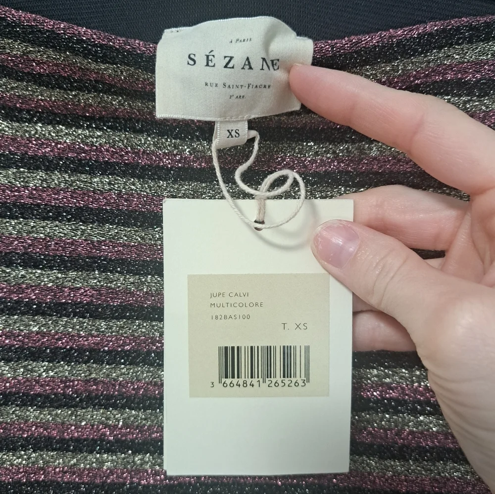 Sezane Calvi Skirt Metallic Multi Stripe XS NWT
